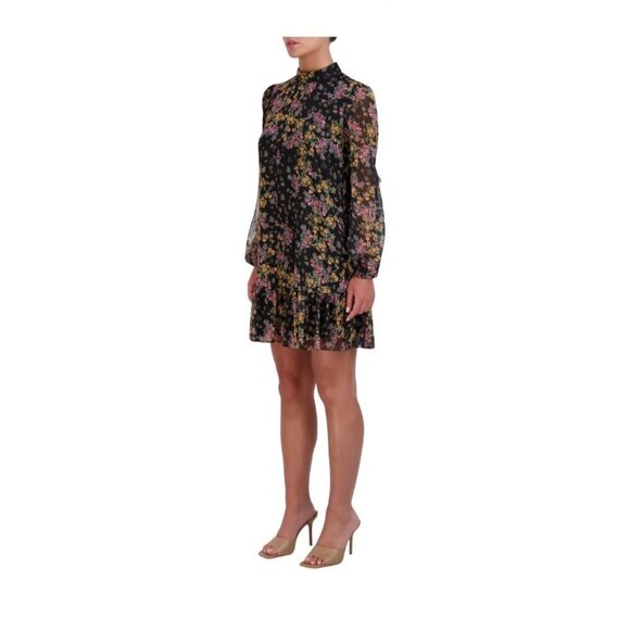 BCBG Paris Womens XL Black Floral Sheered Long Sleeve Dress Spray Garden‎ NWT - Picture 2 of 4